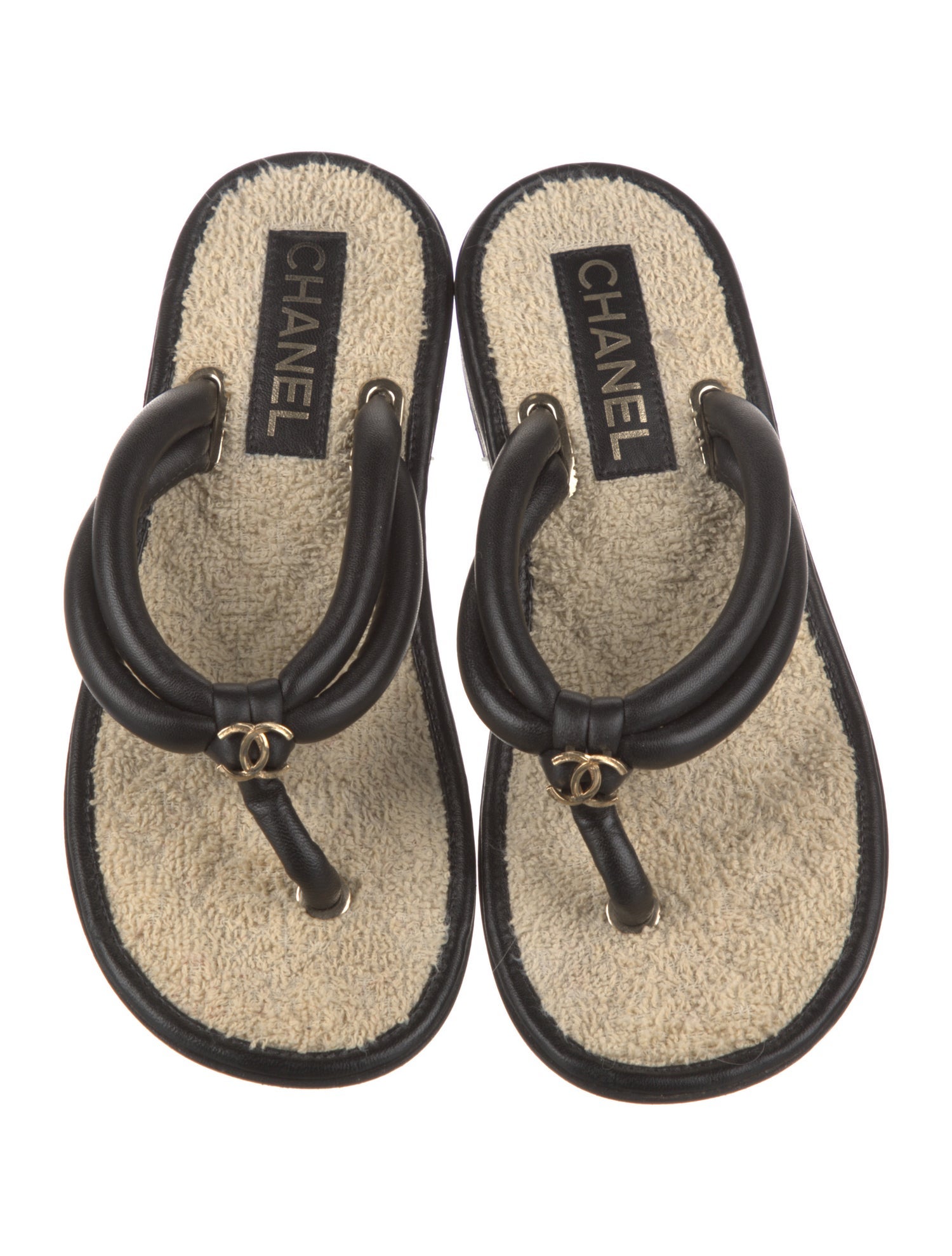 Chanel Interlocking CC Logo Terry Cloth Slides